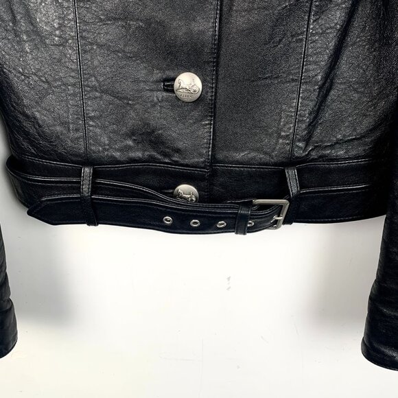 Celine Womens Black Lambskin Leather Buttoned Jacket With Belt & Zipper Details - Picture 4 of 8